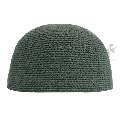 Plain Dark Army Green Hand-Crocheted 100% Cotton Jacquard Kufi Hat Design and Comfortable Fit