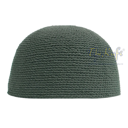 Plain Dark Army Green Hand-Crocheted 100% Cotton Jacquard Kufi Hat Design and Comfortable Fit