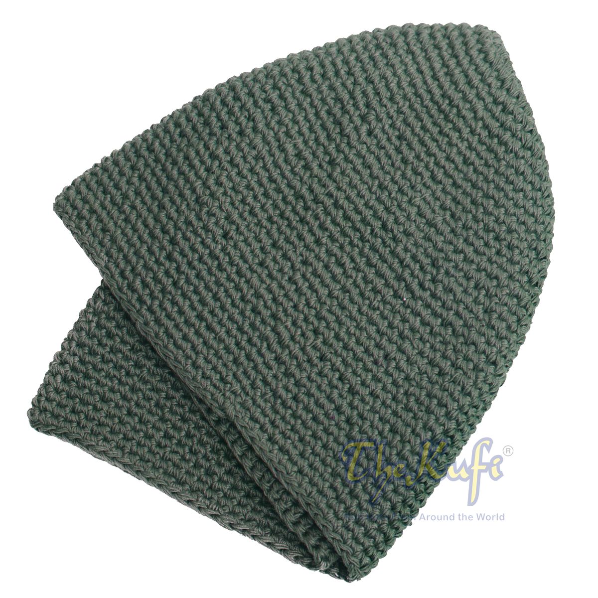 Plain Dark Army Green Hand-Crocheted 100% Cotton Jacquard Kufi Hat Design and Comfortable Fit