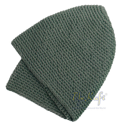 Plain Dark Army Green Hand-Crocheted 100% Cotton Jacquard Kufi Hat Design and Comfortable Fit