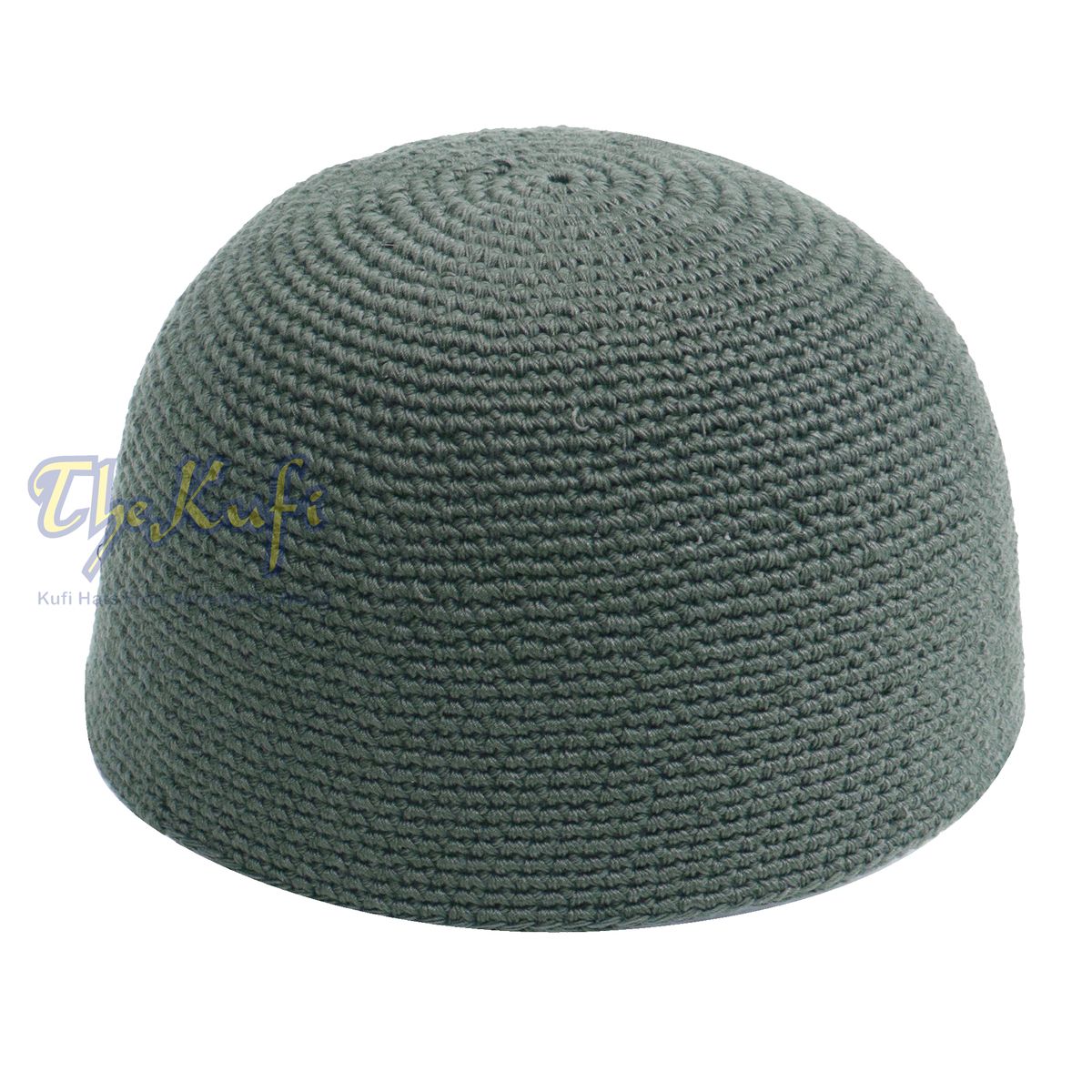 Plain Dark Army Green Hand-Crocheted 100% Cotton Jacquard Kufi Hat Design and Comfortable Fit
