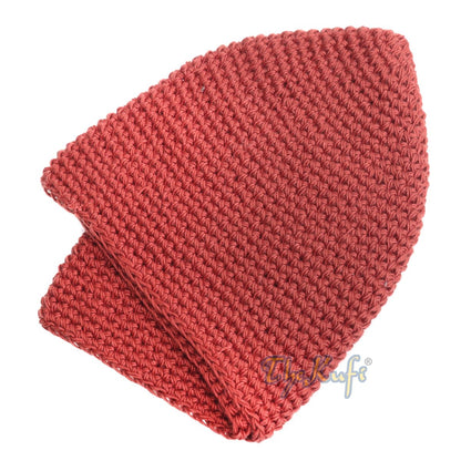 Plain Dark Red Hand-Crocheted 100% Cotton Kufi Hat Design and Comfortable Fit