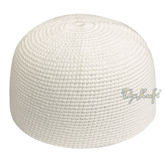Plain Off-White Hand-Crocheted 100% Cotton Kufi Hat Design and Comfortable Fit