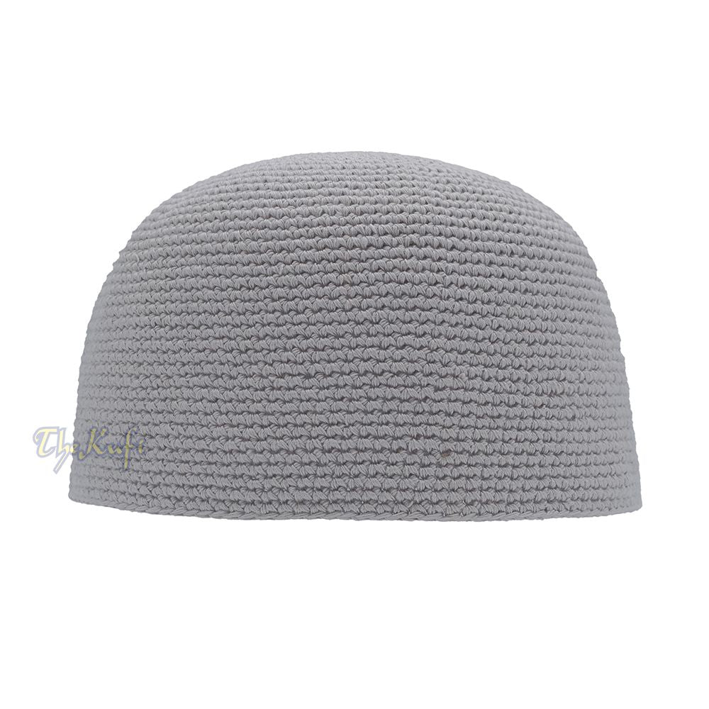 Plain Light Gray Hand-Crocheted 100% Cotton Jacquard Kufi Hat – Comfortable Fit