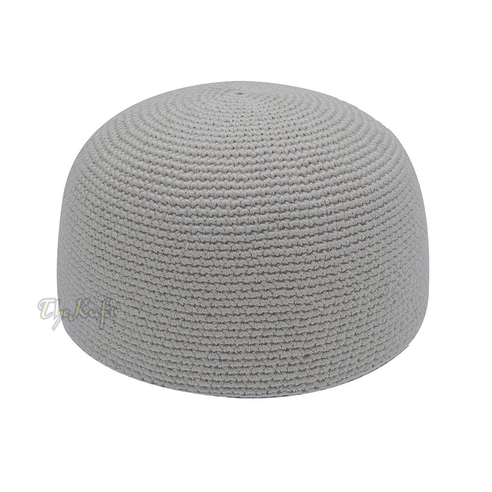 Plain Light Gray Hand-Crocheted 100% Cotton Jacquard Kufi Hat – Comfortable Fit