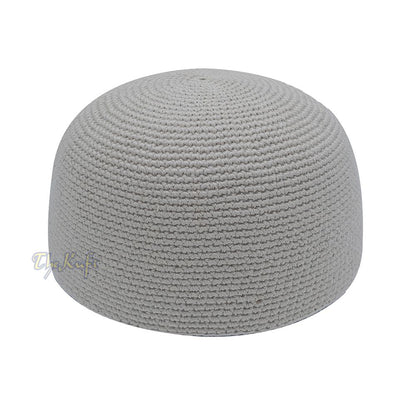 Plain Light Gray Hand-Crocheted 100% Cotton Jacquard Kufi Hat – Comfortable Fit