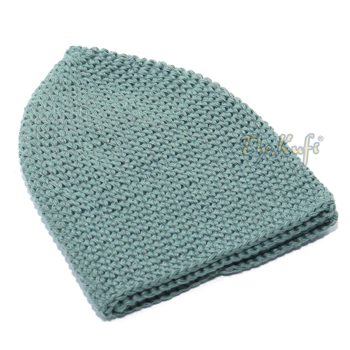 Plain Light Khaki Green Hand-Crocheted 100% Cotton Kufi Hat Design and Comfortable Fit