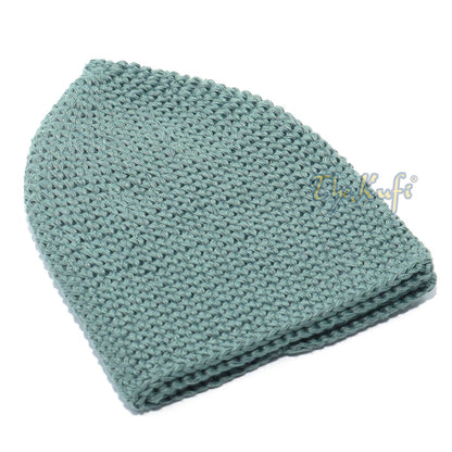 Plain Light Khaki Green Hand-Crocheted 100% Cotton Kufi Hat Design and Comfortable Fit