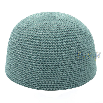 Plain Light Khaki Green Hand-Crocheted 100% Cotton Kufi Hat Design and Comfortable Fit