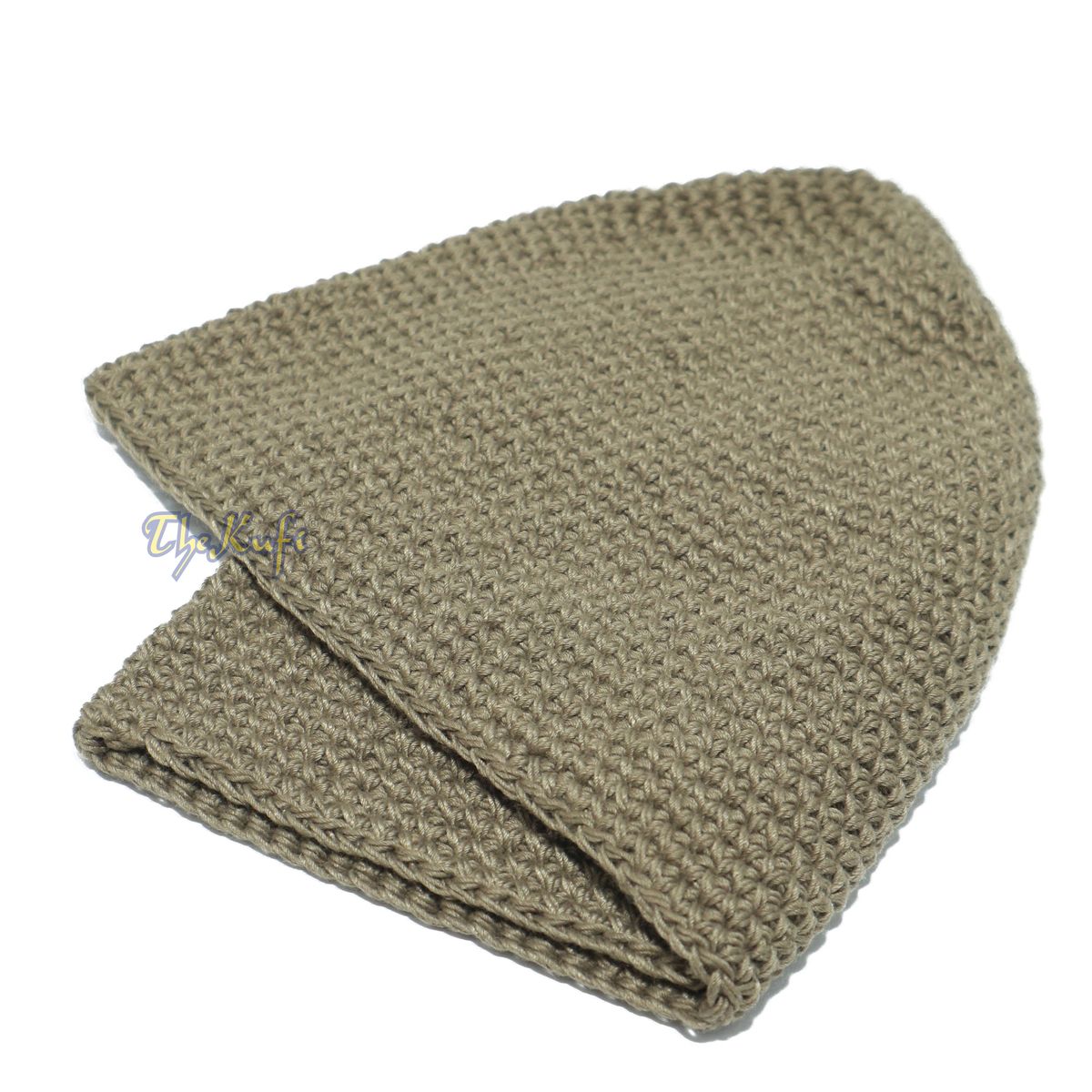Plain Khaki Brown Hand-Crocheted 100% Cotton Jacquard Kufi Hat Design and Comfortable Fit