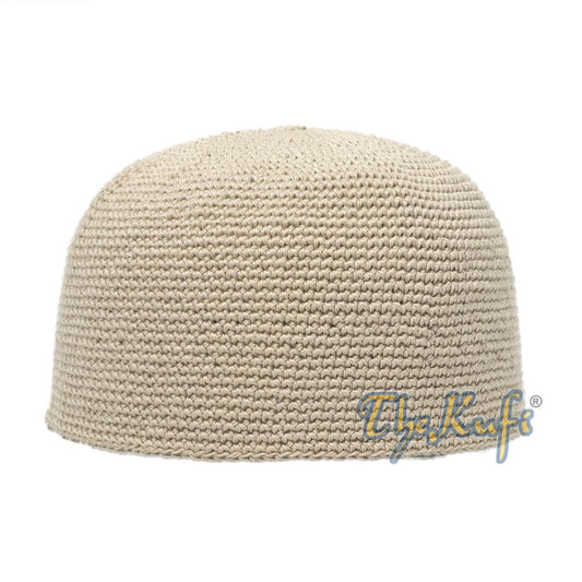Plain Light Khaki Hand-Crocheted 100% Cotton Kufi Hat Design and Comfortable Fit