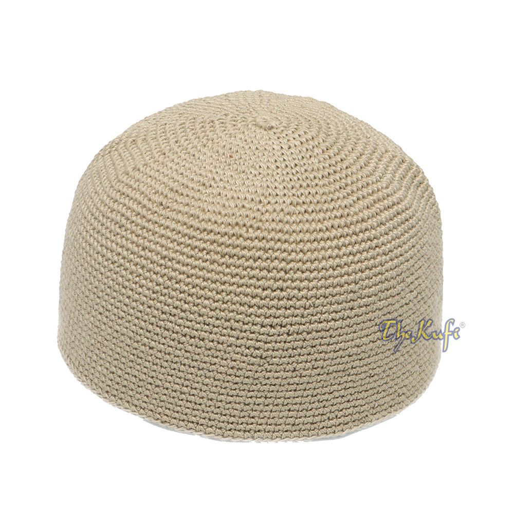 Plain Light Khaki Hand-Crocheted 100% Cotton Kufi Hat Design and Comfortable Fit