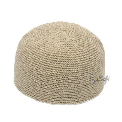 Plain Light Khaki Hand-Crocheted 100% Cotton Kufi Hat Design and Comfortable Fit