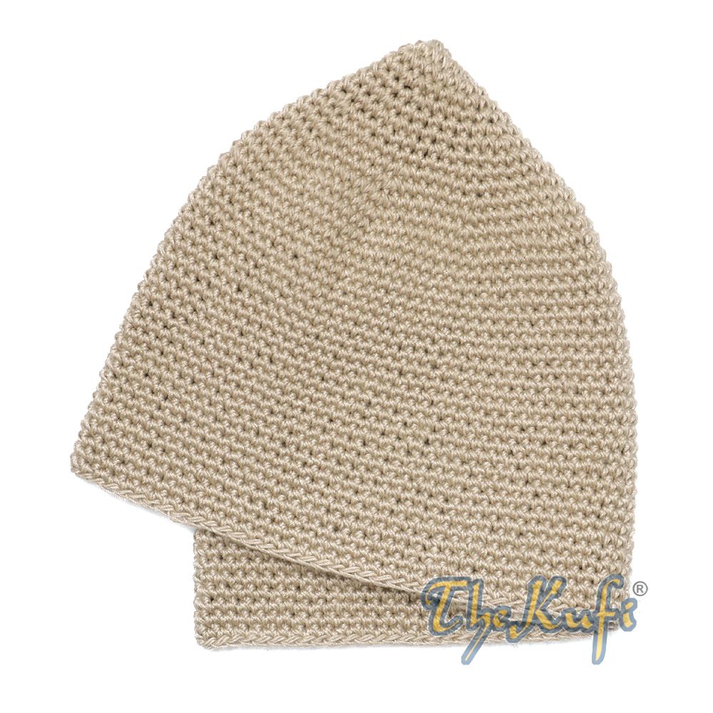 Plain Light Khaki Hand-Crocheted 100% Cotton Kufi Hat Design and Comfortable Fit