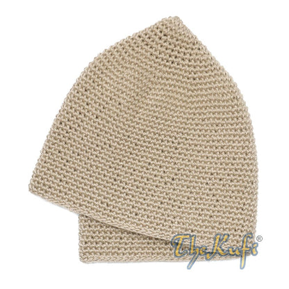 Plain Light Khaki Hand-Crocheted 100% Cotton Kufi Hat Design and Comfortable Fit