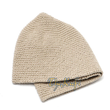 Plain Light Khaki Hand-Crocheted 100% Cotton Kufi Hat Design and Comfortable Fit