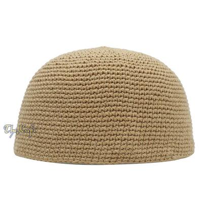 Tan Hand-Crocheted Hand-Crocheted 100% Cotton Jacquard Kufi Hat – One Size Fits Most – Design and Comfortable Fit