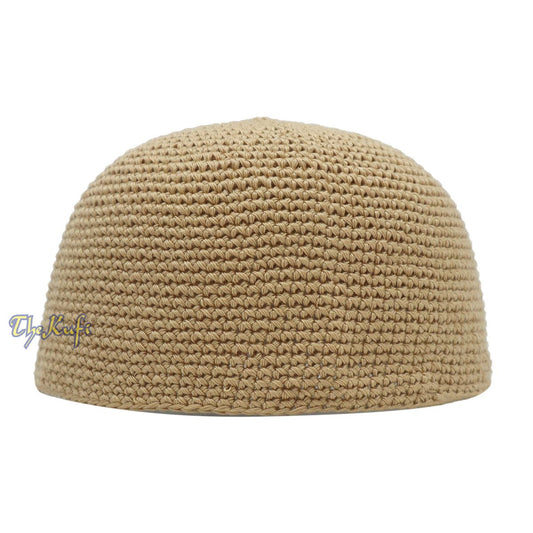 Tan Hand-Crocheted Hand-Crocheted 100% Cotton Jacquard Kufi Hat – One Size Fits Most – Design and Comfortable Fit