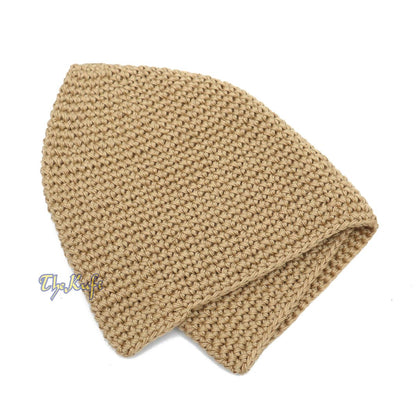 Tan Hand-Crocheted Hand-Crocheted 100% Cotton Jacquard Kufi Hat – One Size Fits Most – Design and Comfortable Fit