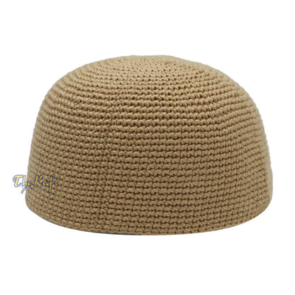 Tan Hand-Crocheted Hand-Crocheted 100% Cotton Jacquard Kufi Hat – One Size Fits Most – Design and Comfortable Fit