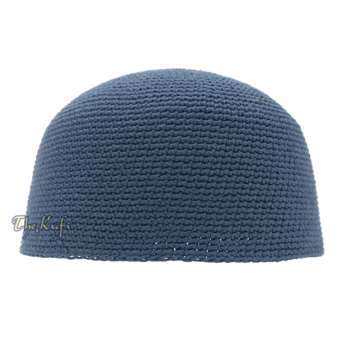Indigo Blue Hand-Crocheted 100% Cotton Jacquard Kufi Hat Design and Comfortable Fit