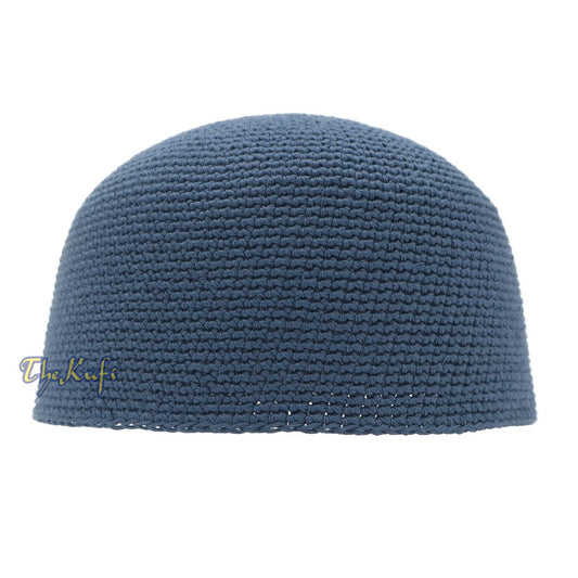 Indigo Blue Hand-Crocheted 100% Cotton Jacquard Kufi Hat Design and Comfortable Fit