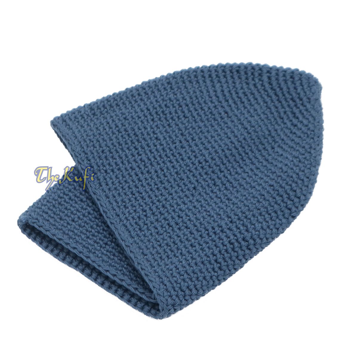 Indigo Blue Hand-Crocheted 100% Cotton Jacquard Kufi Hat Design and Comfortable Fit
