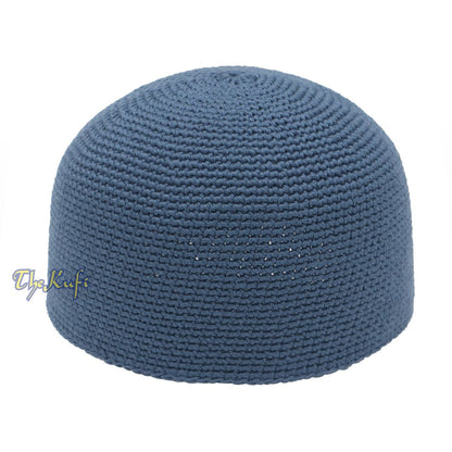 Indigo Blue Hand-Crocheted 100% Cotton Jacquard Kufi Hat Design and Comfortable Fit