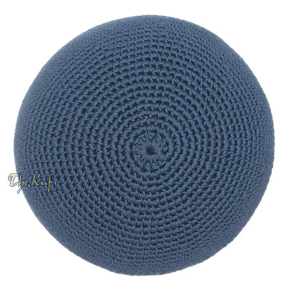 Indigo Blue Hand-Crocheted 100% Cotton Jacquard Kufi Hat Design and Comfortable Fit