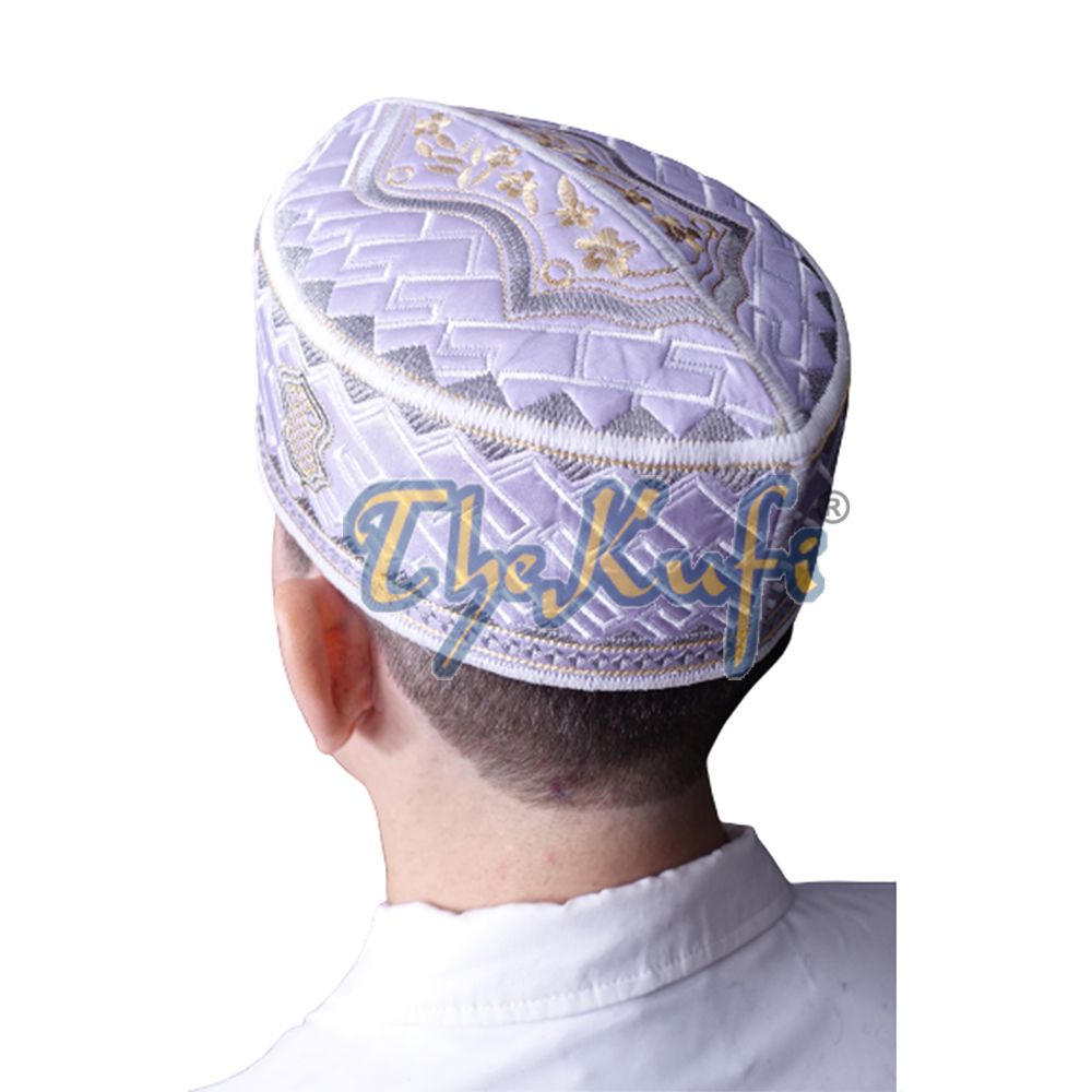 Prophet Muhammad Sandal Design Kufi Textured White Gray and Golden Ivory Embroidery