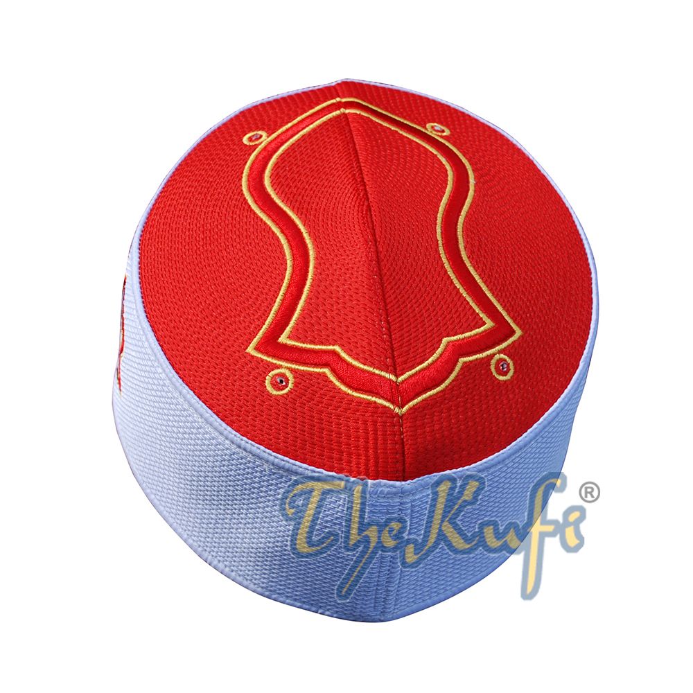 Rigid Red & White Golden Embroidered Sandal Kufi Crown
