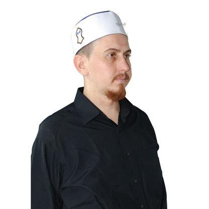 Rigid Royal Blue White Golden Embroidered Sandal Kufi Crown