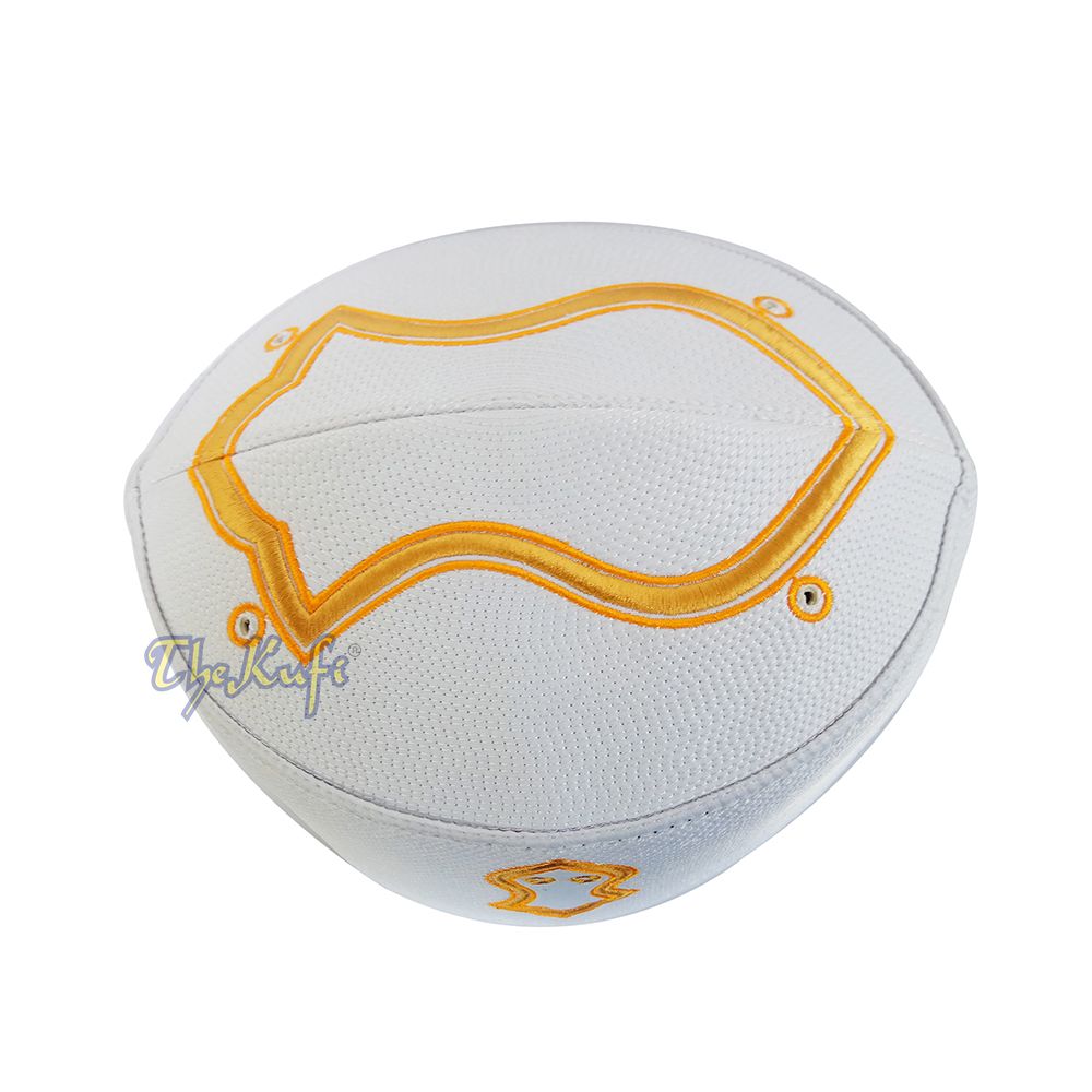 Rigid White Golden Embroidered Sandal Kufi Crown