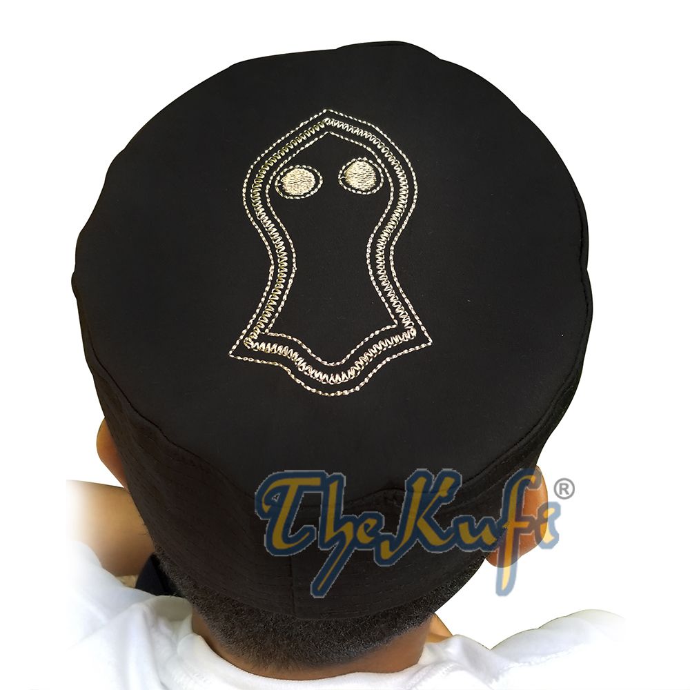Black Semi-Stiff Nalain Pak Shareef Sandal Embroidered Kufi Hat