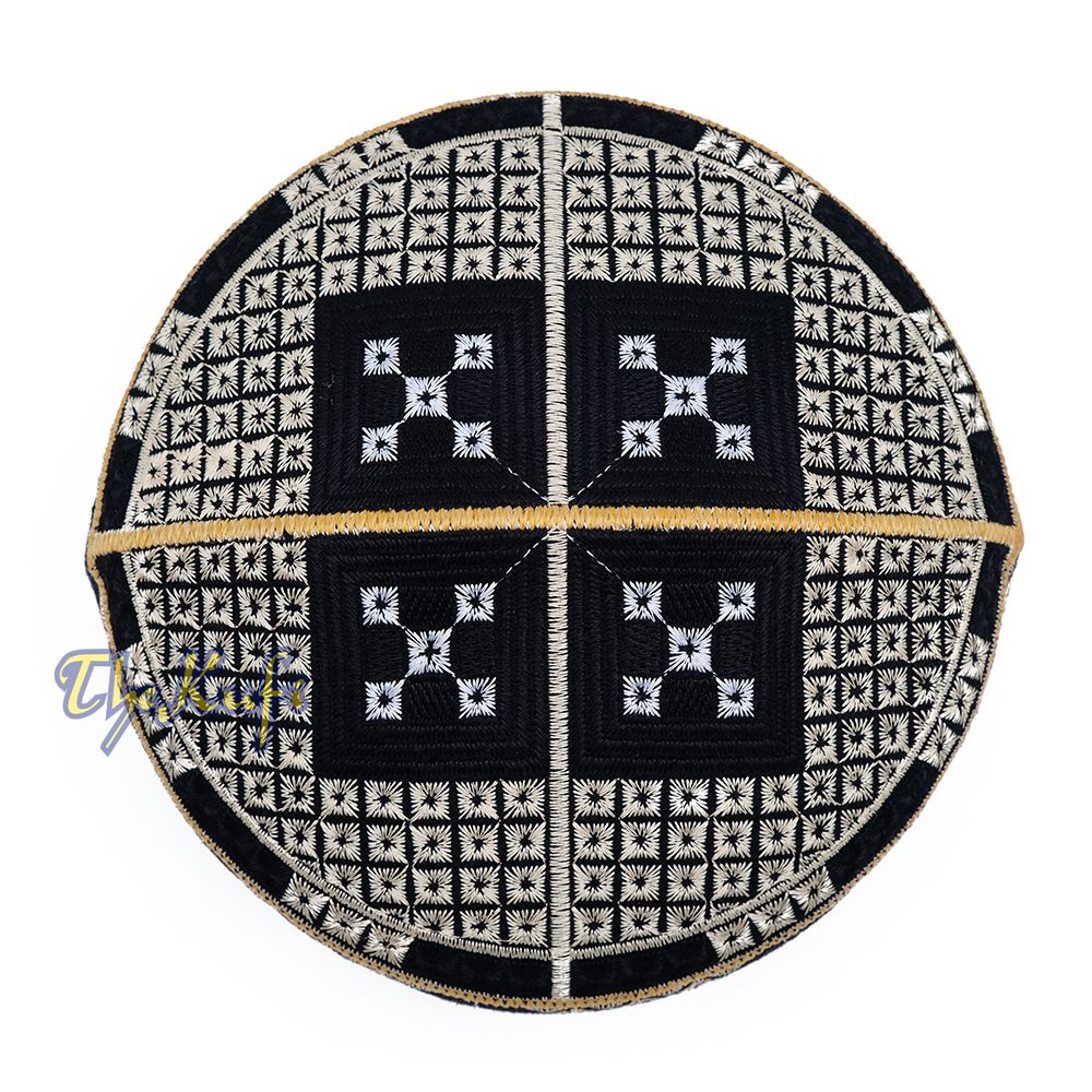 Black Beige White Diamond Intricately Embroidered Design Pakistan Kufi