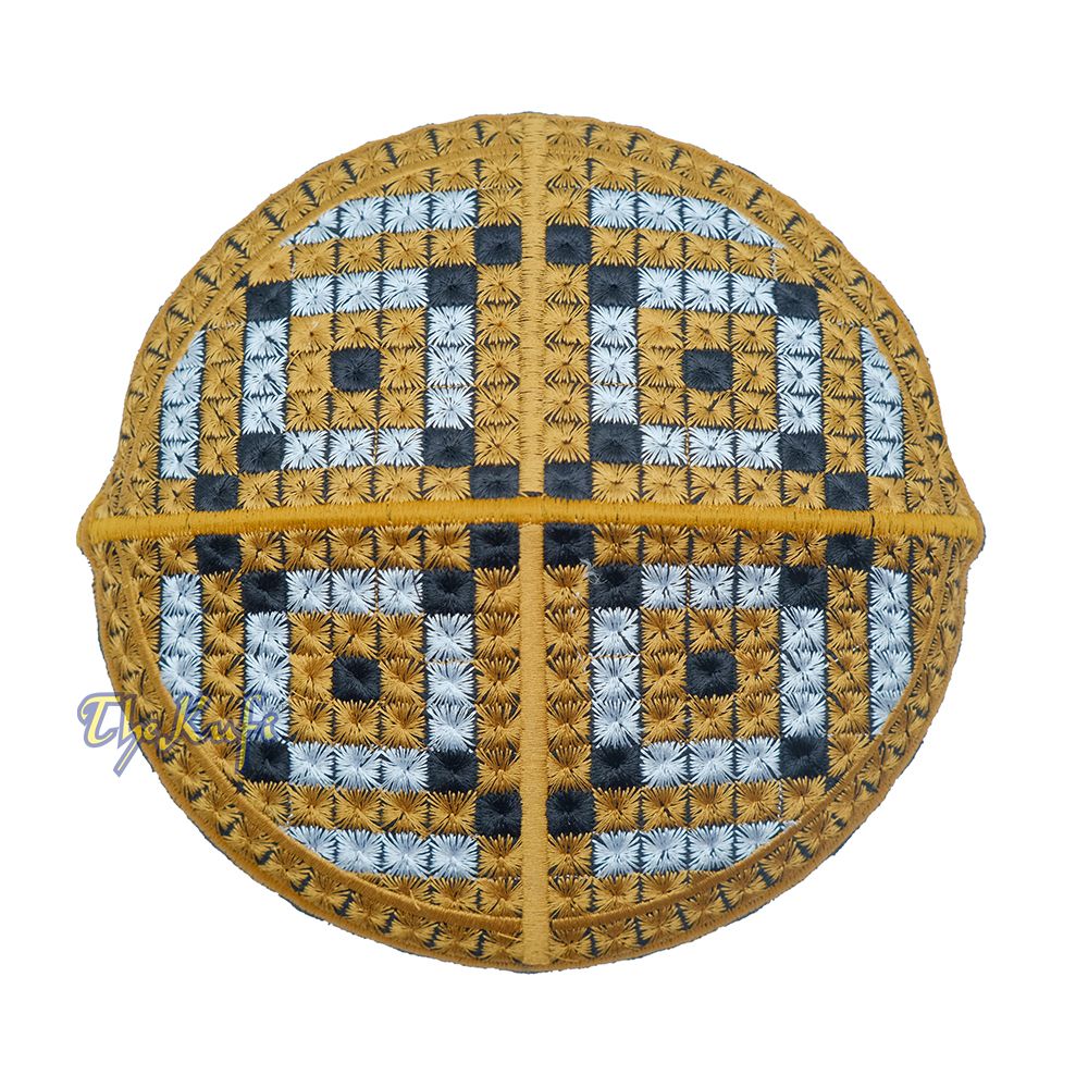 Pakistani-Style Kufi Hat | Rust Brown, Silver, Black Diamond Motif Embroidered Rigid Cap