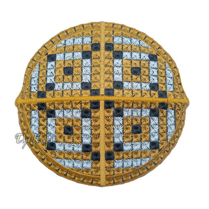 Pakistani-Style Kufi Hat | Rust Brown, Silver, Black Diamond Motif Embroidered Rigid Cap