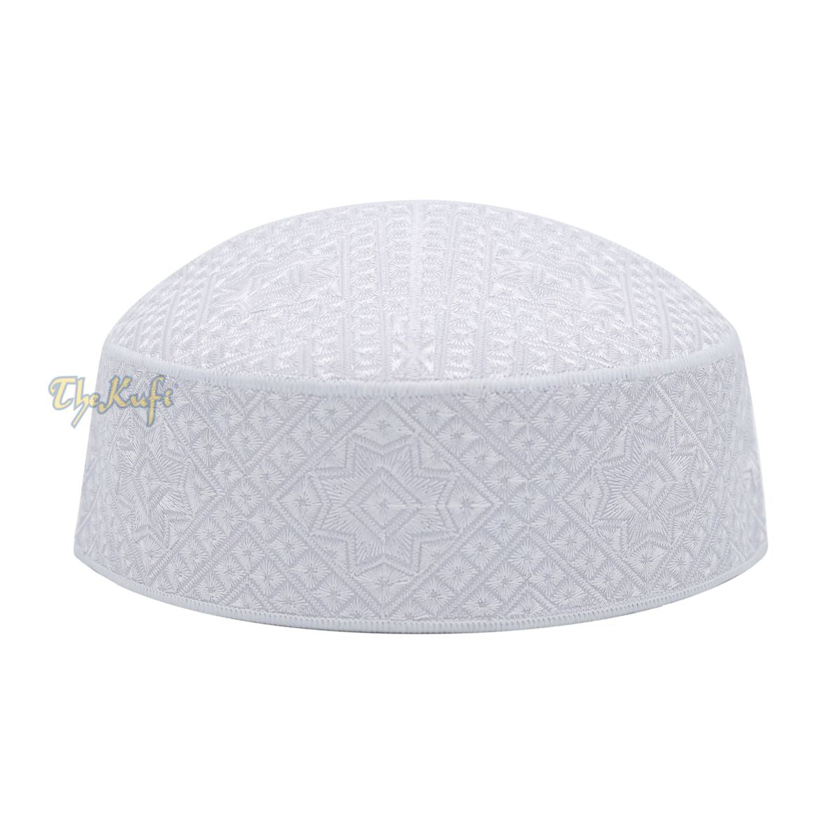Pakistani Muslim Kufi Hats White Intricate Embroidery Diamond Motif Rigid Round Islamic Prayer Cap Topi Tupi Head Cover