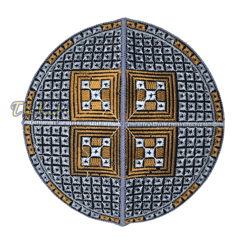 Dark Gray Rust Brown White Diamond Intricately Embroidered Design Pakistan Kufi