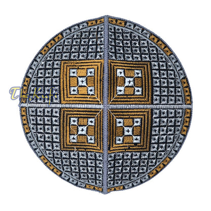 Dark Gray Rust Brown White Diamond Intricately Embroidered Design Pakistan Kufi