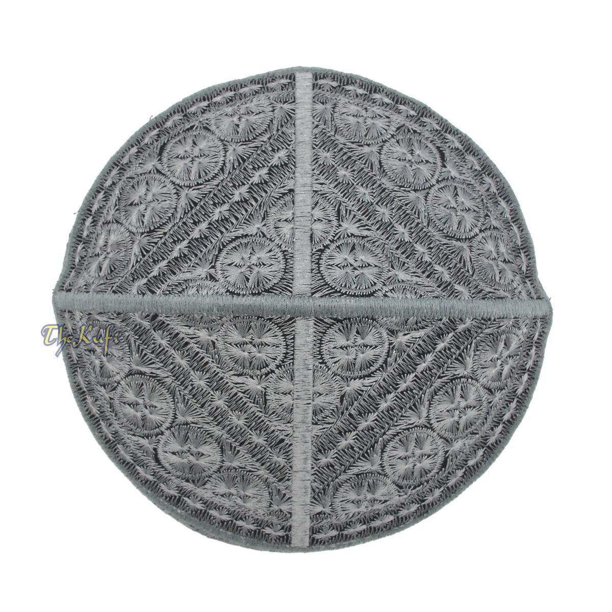 Gray Intricately Embroidered Rigid Round Pakistani-Style Kufi Hat