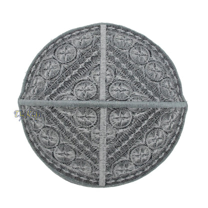Gray Intricately Embroidered Rigid Round Pakistani-Style Kufi Hat