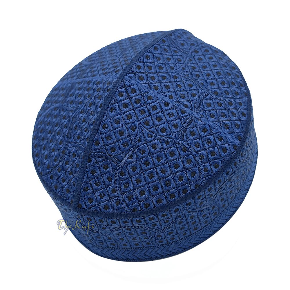 Embroidered Dark Blue Masjid Dome Rigid Lined Pakistani Style Topi Kufi