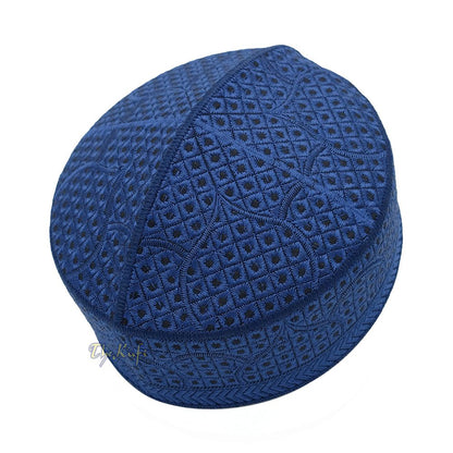 Embroidered Dark Blue Masjid Dome Rigid Lined Pakistani Style Topi Kufi