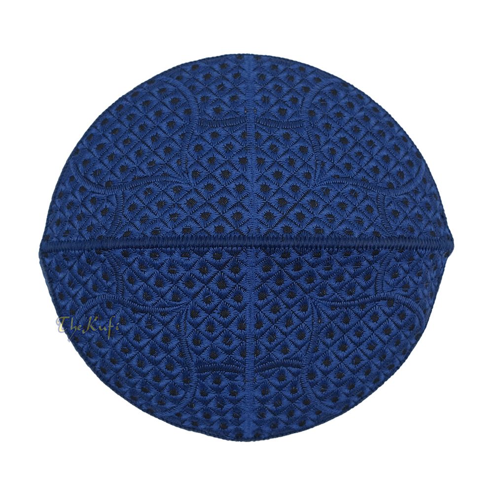 Embroidered Dark Blue Masjid Dome Rigid Lined Pakistani Style Topi Kufi