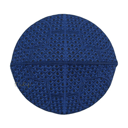 Embroidered Dark Blue Masjid Dome Rigid Lined Pakistani Style Topi Kufi