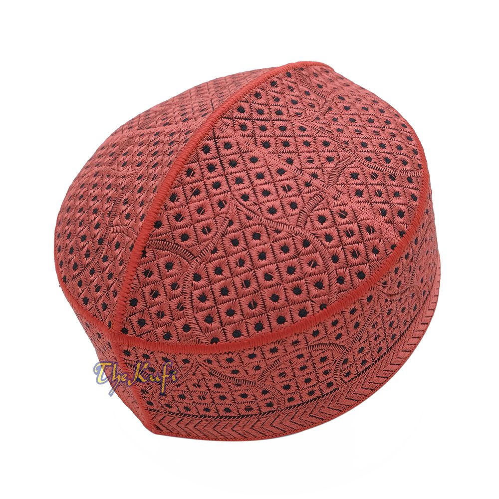 Embroidered Rust Brown Masjid Dome Rigid Lined Pakistani Style Topi Kufi