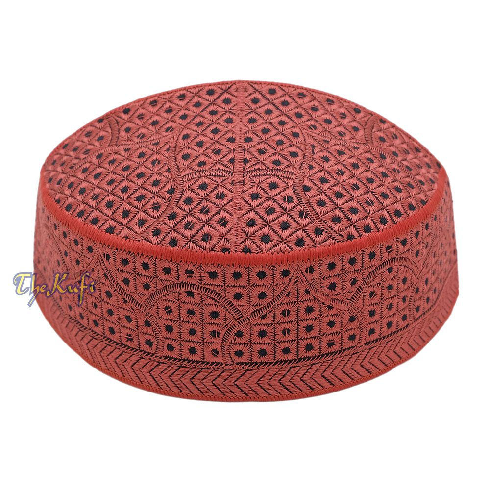 Embroidered Rust Brown Masjid Dome Rigid Lined Pakistani Style Topi Kufi