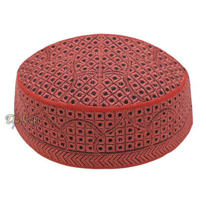 Embroidered Rust Brown Masjid Dome Rigid Lined Pakistani Style Topi Kufi