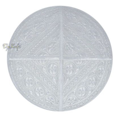 White Intricately Embroidered Rigid Round Pakistani-Style Kufi Hat